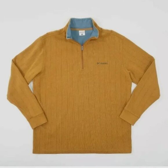 Columbia North Rim Half ½ Zip Pullover Sweater Mens M Golden Brown Ribbed Knit. - Picture 1 of 8